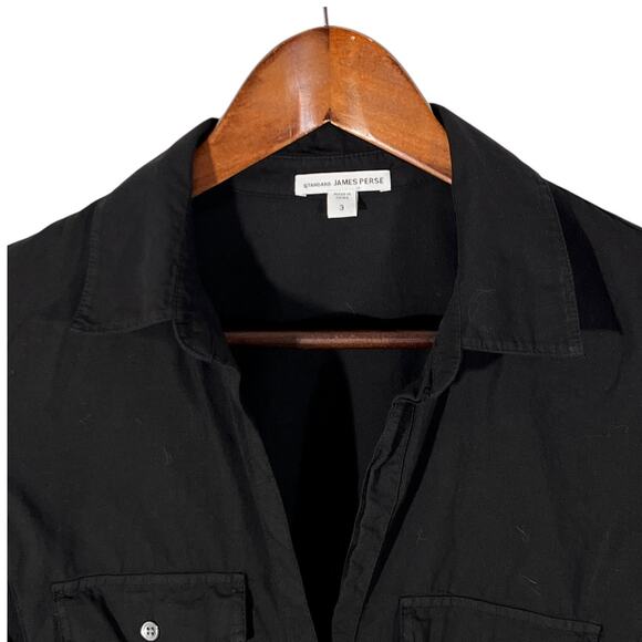 James Perse Black Button Front Shirt Stretch Pocket Long Sleeve Size L - Picture 5 of 11
